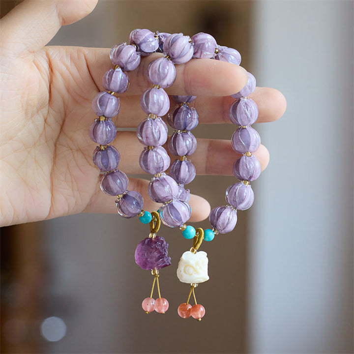 Buddha Stones Liuli cuentas de cristal diseño de loto fluorita marfil fruta bailando León encanto pulsera de iluminación