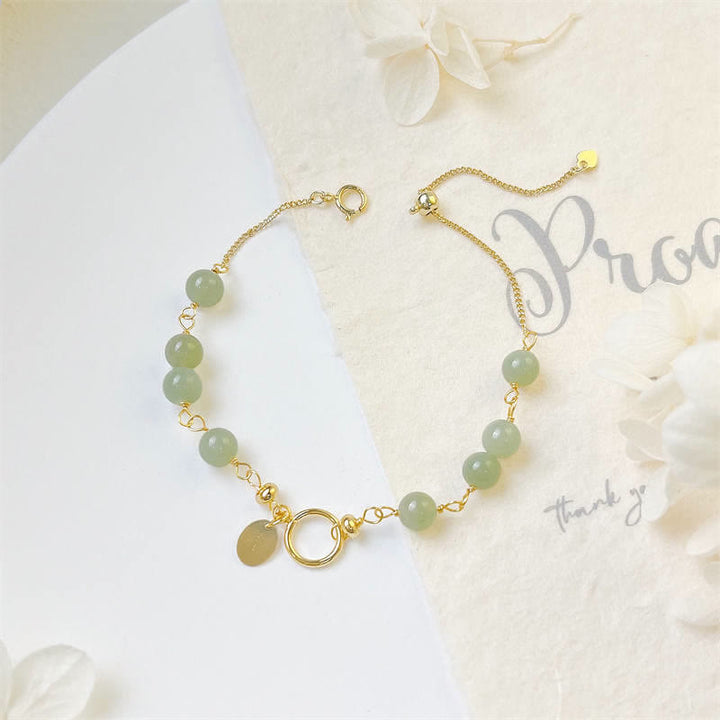 Pulsera con cuentas de suerte llena de oro de 14 quilates con jade hetiano natural único de Buddha Stones - image 7