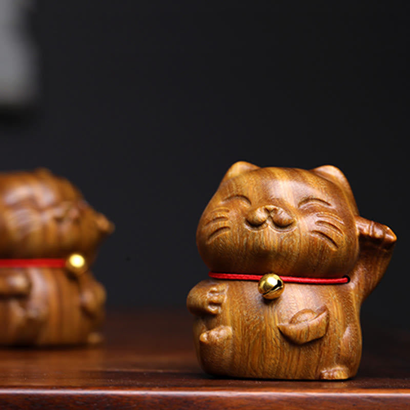 Buddha Stones Sándalo Verde Pequeño Mini Lindo Gato de la Suerte Decoraciones de Paz - image 14