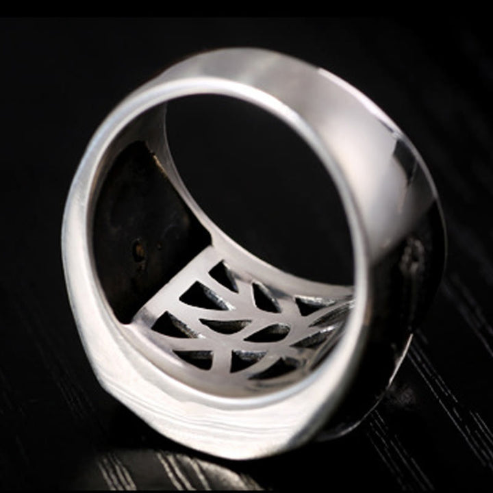 Anillo ajustable de protección tallada con diseño sánscrito de plata de ley 925 con Buddha Stones