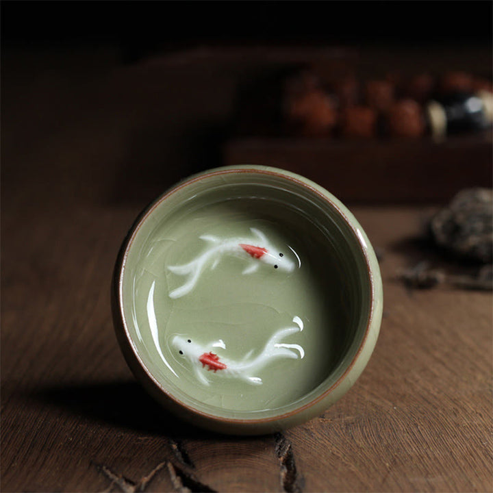 Taza de té de cerámica con forma de pez koi de colores y Buddha Stones - Pez koi beige 6,8 cm x 3,4 cm x 55 ml - image 44