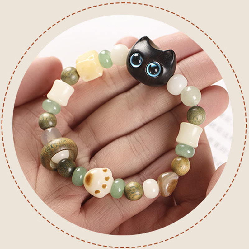 Buddha Stones, semillas de Bodhi, sándalo verde, madera de ébano, hoja pequeña, sándalo rojo, cabeza de gato, garra de pata, pulsera de la paz - image 6