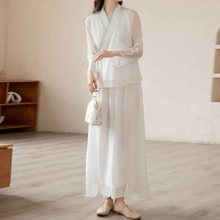 Conjunto de ropa de gasa para mujer, ropa de práctica de meditación espiritual Zen, Buddha Stones, oración Retro