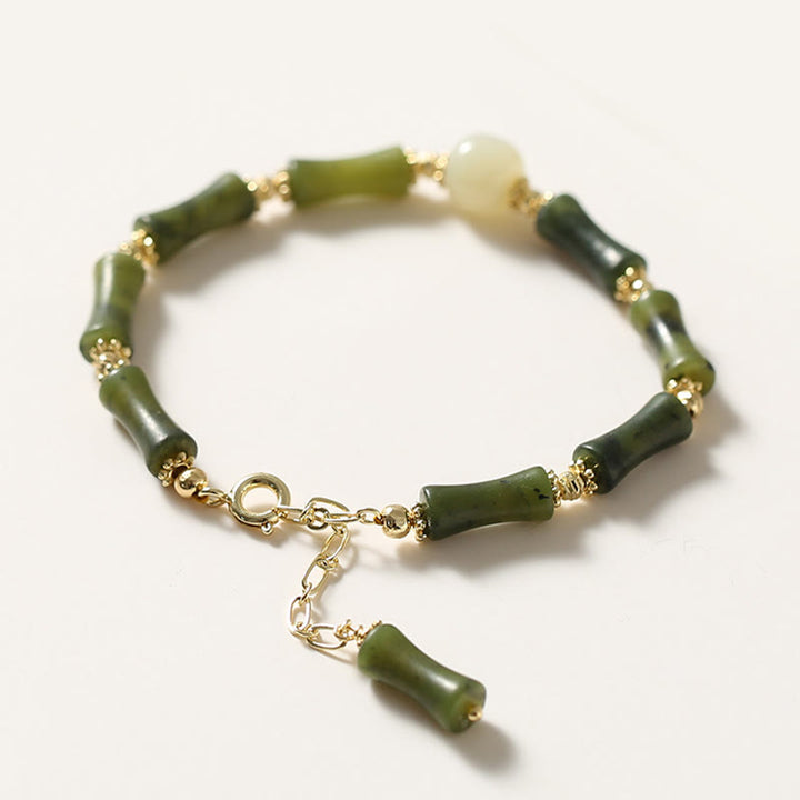 Pulsera de cadena de fuerza de la suerte de bambú con cuentas de vidrio de Buddha Stones