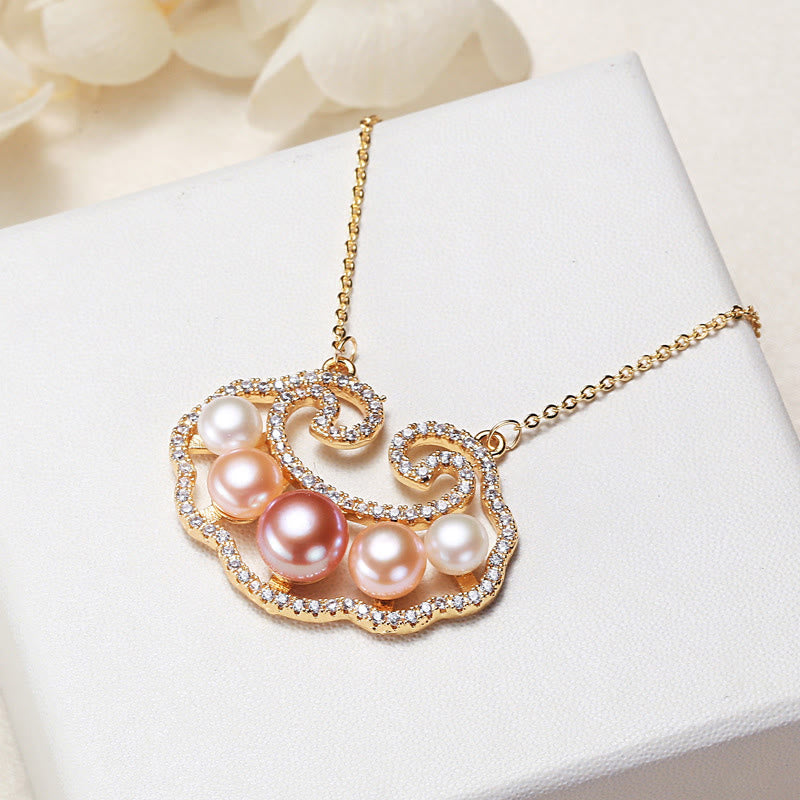 Colgante de collar de sinceridad con dije de cerradura china de perlas naturales chapado en oro de 18 quilates con Buddha Stones