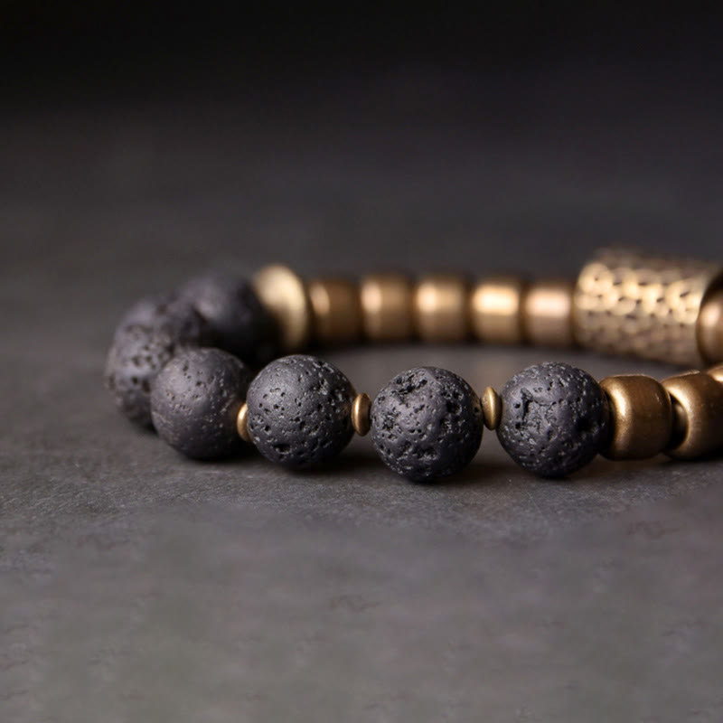 Buddha Stones, piedra de roca de Lava, obsidiana arcoíris, soporte de cobre, pulsera curativa