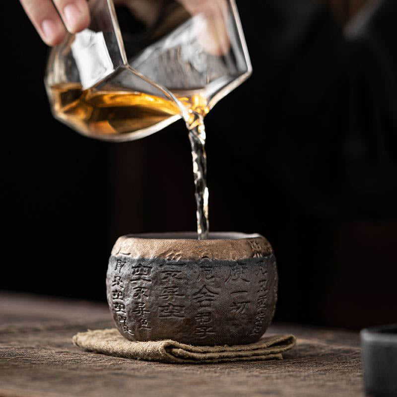 Taza de té de cerámica grabada con Sutra del corazón de Buddha Stones, taza de té de Kung Fu de 130ml