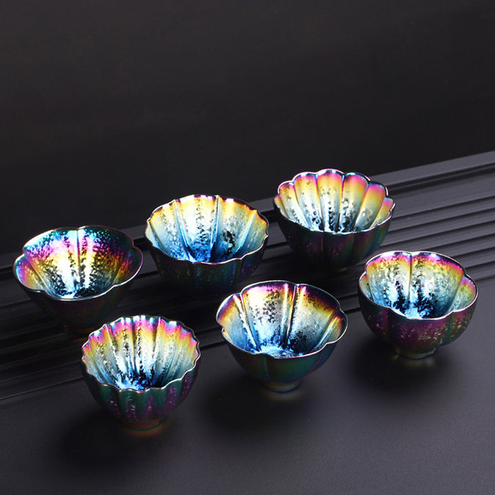 Taza de té de cerámica Jianzhan, cuenco de té de Kung Fu con Buddha Stones, Color arcoíris