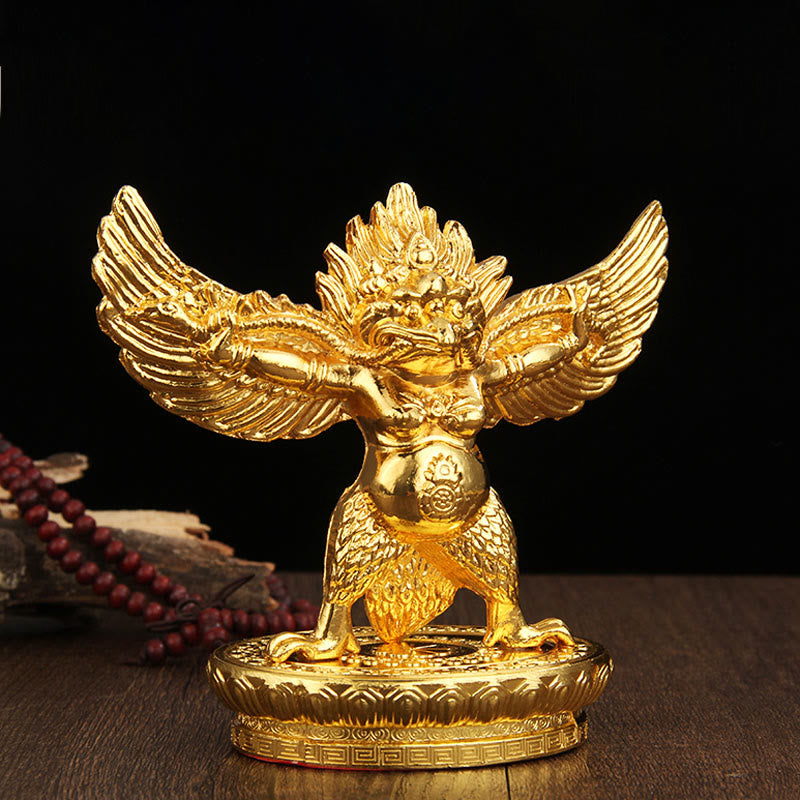 Decoración del hogar de protección de aleación de pájaro Garuda de oro tibetano - Pájaro Garuda Dorado (Sabiduría ♥ Protección) - image 0