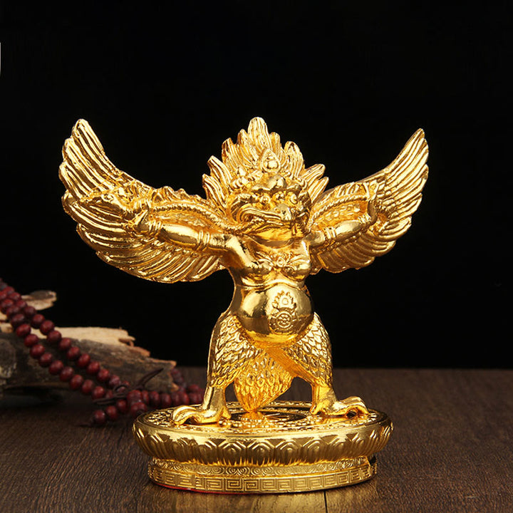 Decoración del hogar de protección de aleación de pájaro Garuda de oro tibetano - Pájaro Garuda Dorado (Sabiduría ♥ Protección) - image 0