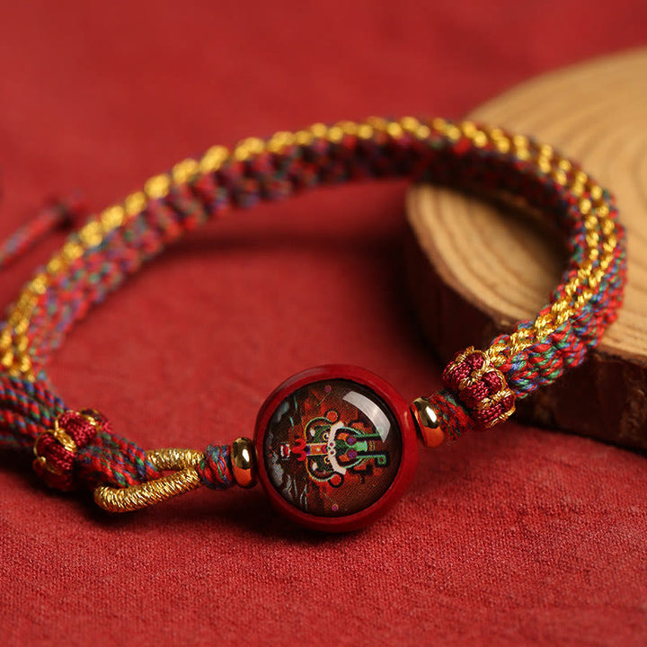 Pulsera trenzada con bendición de Thangka y cinabrio, cuerda colorida con Buddha Stones