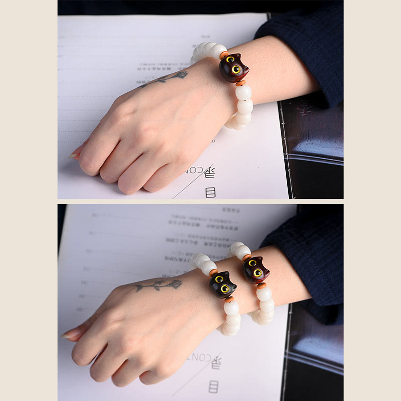 Buddha Stones, semillas naturales de Bodhi, hoja pequeña, sándalo rojo, madera de ébano, pulsera de sabiduría de gato de la suerte - image 17