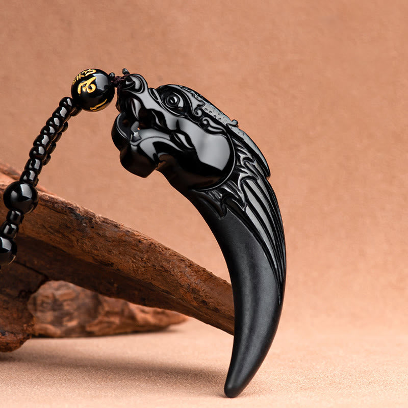 Colgante de collar de protección con patrón de dientes de dragón del zodíaco chino de Jade negro Natural con Buddha Stones - image 2