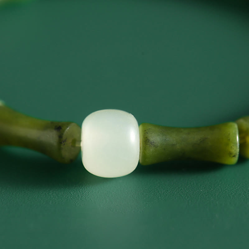 Pulsera de abundancia de suerte con patrón de jade de bambú verde con Buddha Stones