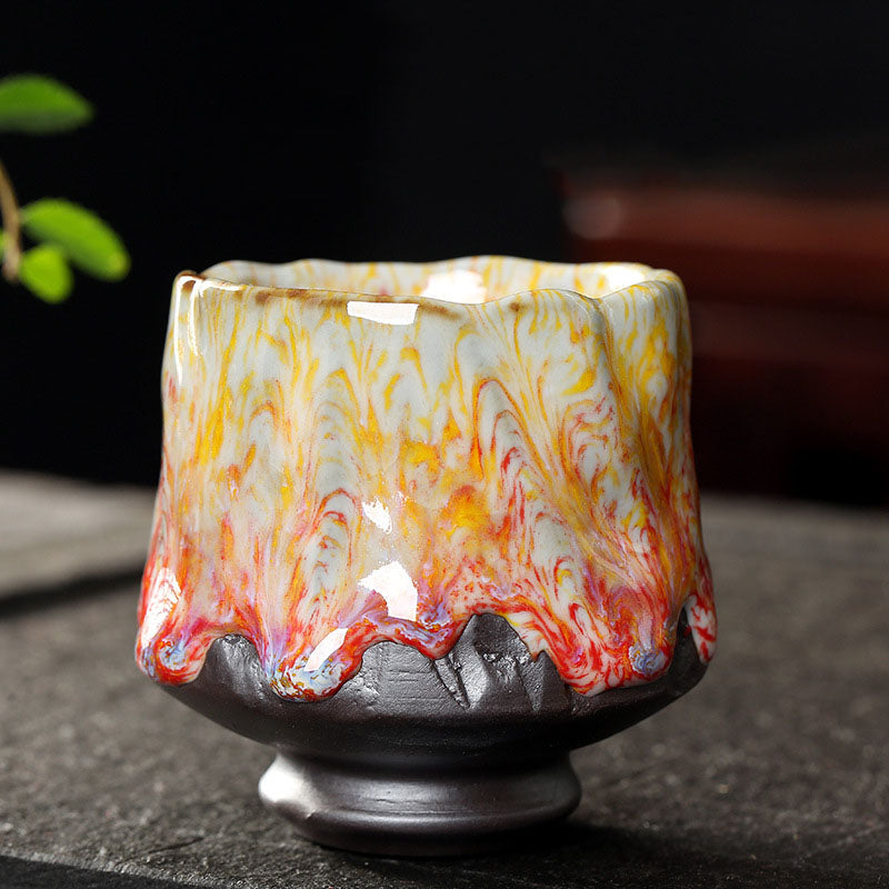 Taza de té de cerámica con Buddha Stones, color naranja, rojo, verde y amarillo, taza de té de Kung Fu