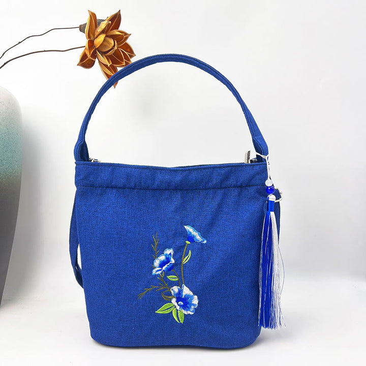 Buddha Stones, glicina, ciruela, loto, flor de cerezo, algodón, lino, lona, bolso cruzado, bolso de hombro