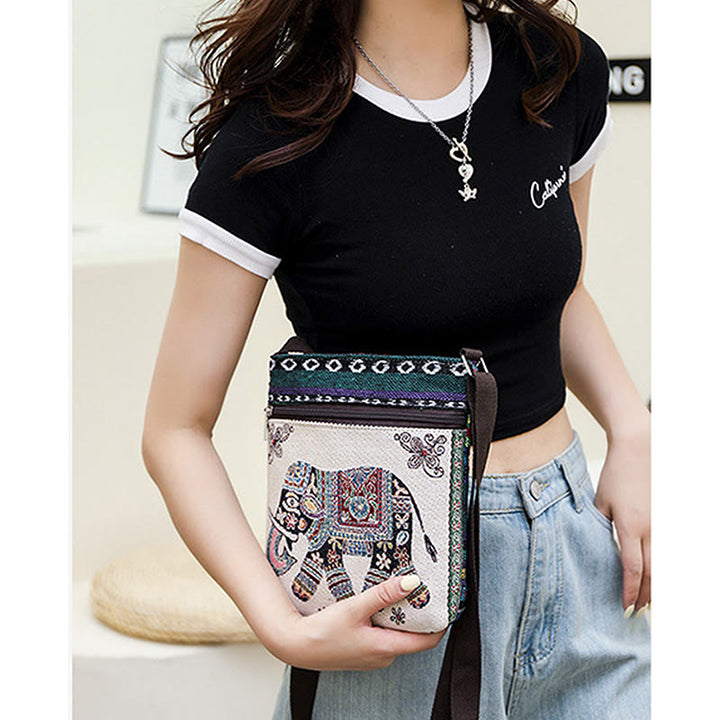 Bolso bandolera de lona bordado con mariposa de elefante, bolso bandolera