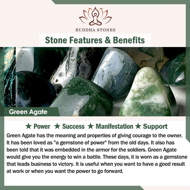 Buddha Stones 108 cuentas Ágata verde natural Pulsera de éxito Mala
