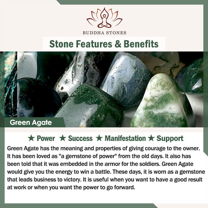 Pulsera de éxito con cuentas Dzi de tres ojos y ágata verde de Buddha Stones