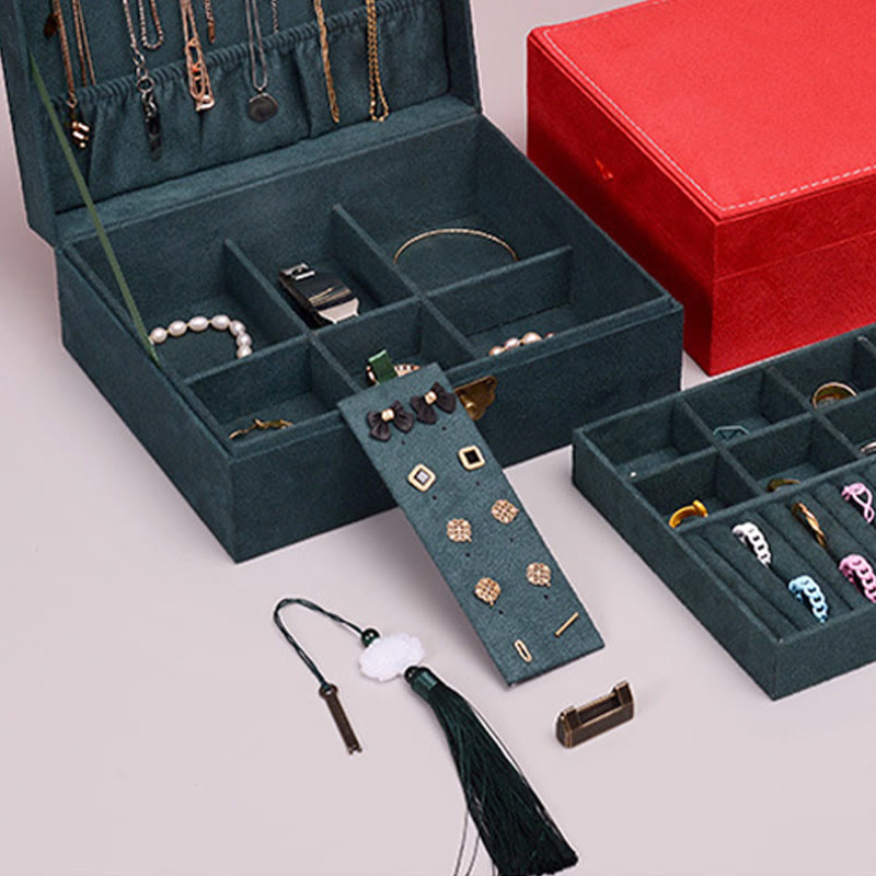 Caja organizadora de joyas de diseño Simple con Buddha Stones, caja de almacenamiento de joyas de dos capas, caja de franela con cerradura - image 6