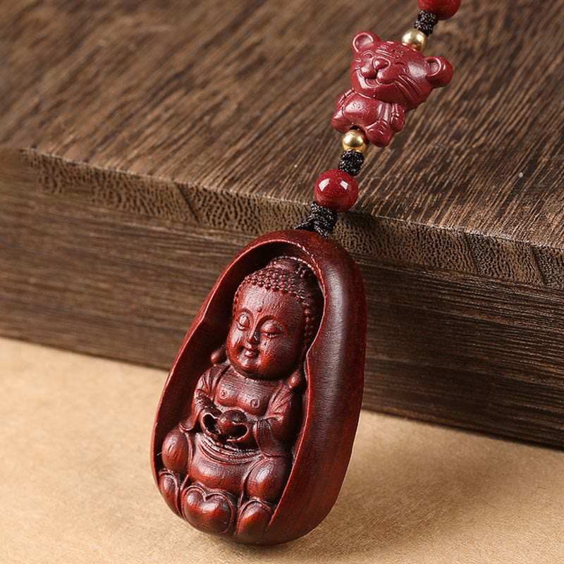 Llavero de protección con amuleto del zodiaco chino, Buddha Stones , hoja pequeña, sándalo rojo, Buda, cinabrio