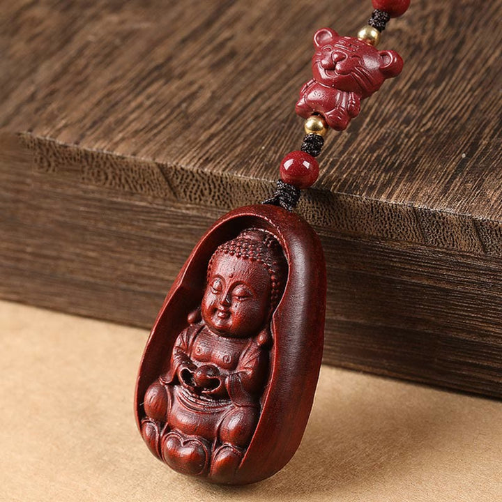 Llavero de protección con amuleto del zodiaco chino, Buddha Stones , hoja pequeña, sándalo rojo, Buda, cinabrio