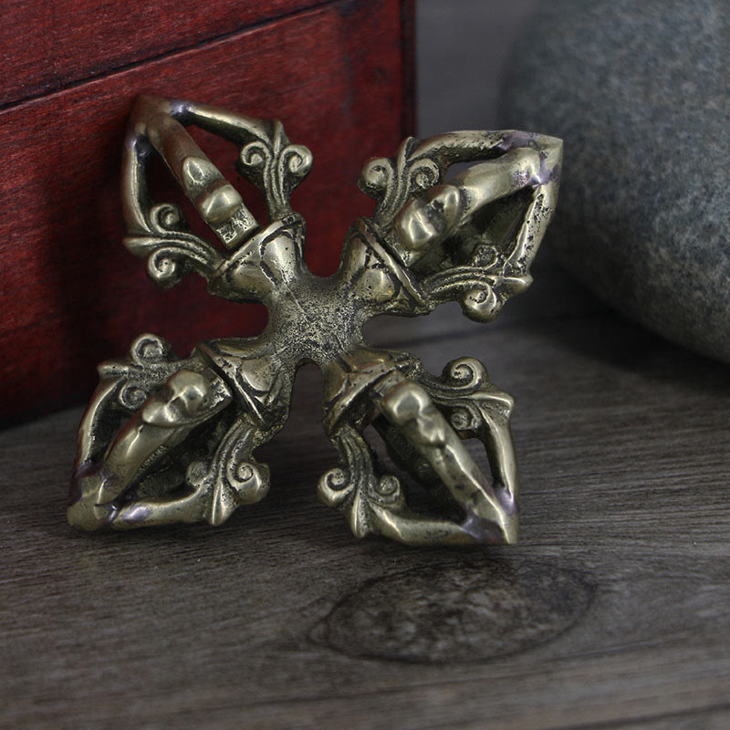 Nepal hecho a mano 5 puntas doble Dorje cobre fuerza Vajra