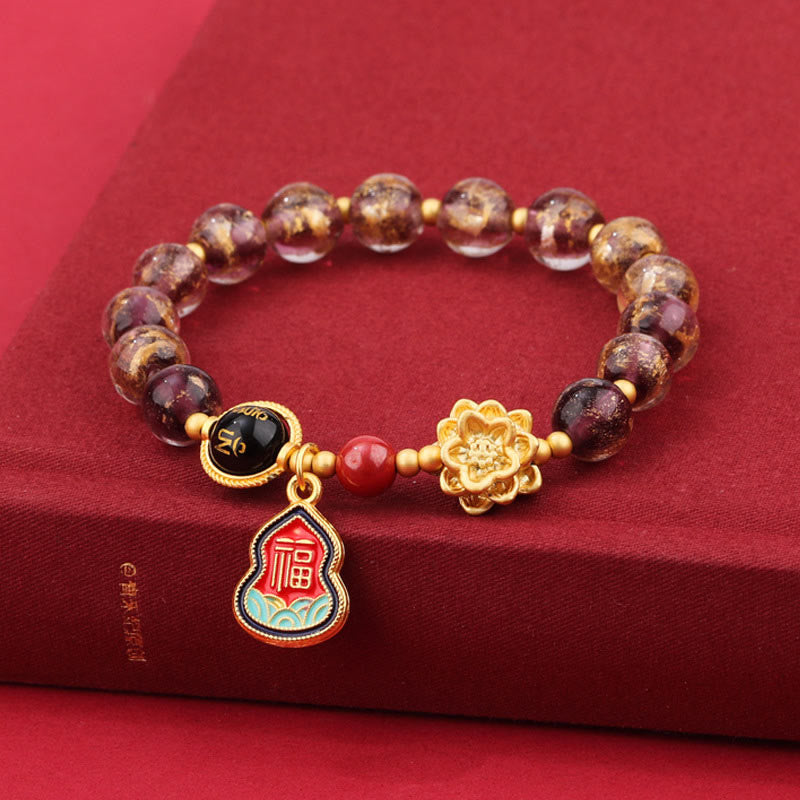 Buddha Stones Tíbet Om Mani Padme Hum Fu personaje calabaza encanto Lotus Liuli cuentas de vidrio pulsera de la suerte