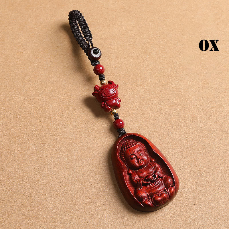 Llavero de protección con amuleto del zodiaco chino, Buddha Stones , hoja pequeña, sándalo rojo, Buda, cinabrio