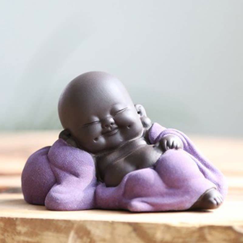 Buddha Stones siempre sonriendo, Buda riéndose, riqueza, suerte, arcilla púrpura, estatua de Maitreya, decoración - Buda sonriente púrpura tranquilo - image 14