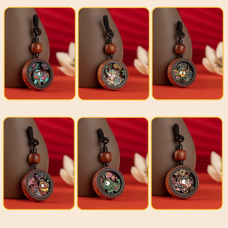 Buddha Stones Año del Dragón Pintado a mano Zodíaco chino Palisandro Tallado Calma Llavero