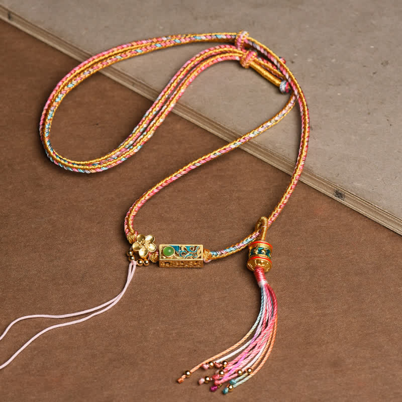 Colgante de collar de riqueza de cobre con cadena colorida de Buddha Stones - Rosa - image 0