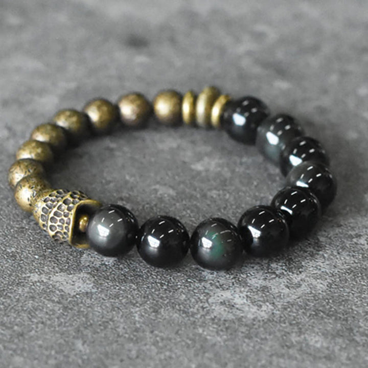 Pulsera de transformación positiva con cuentas de cobre y obsidiana arcoíris de Buddha Stones
