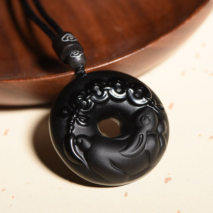 Collar con colgante de fuerza con hebilla de paz, obsidiana negra Natural del zodíaco chino , Buddha Stones - image 3