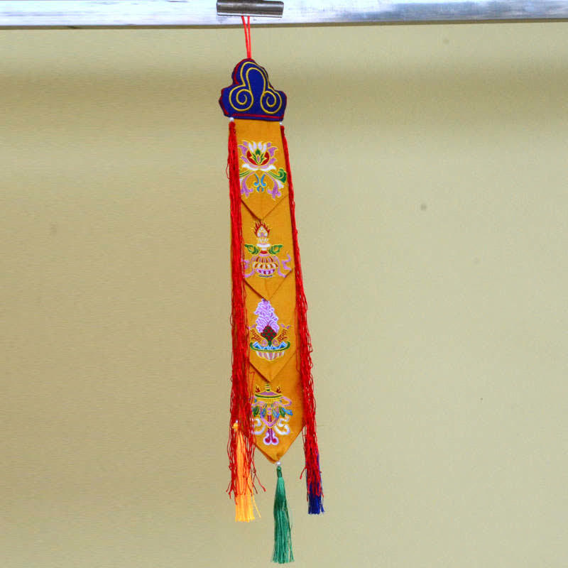 Flor de loto Ocho símbolos auspiciosos Meditación Iluminación Borlas coloridas Arte de pared