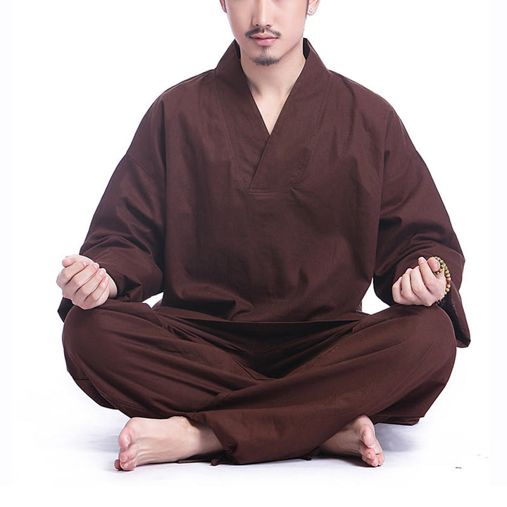 Conjunto de ropa de Yoga para hombre, diseño con cuello en V , Buddha Stones, meditación, oración, espiritual, Zen, lino y algodón - Marrón - US/UK/AU44，EU54 (3XL) - image 0