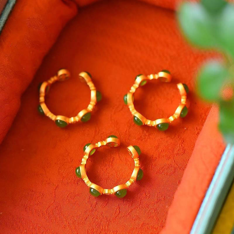 Anillo ajustable calmante curativo de jade cian con Buddha Stones - image 13
