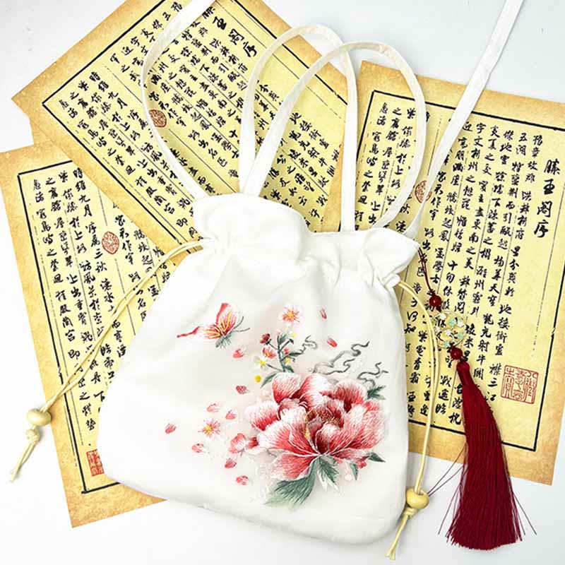 Buddha Stones Suzhou bordado Lotus Deer Epiphyllum peonía conejo algodón lino bolso bandolera bolso de hombro