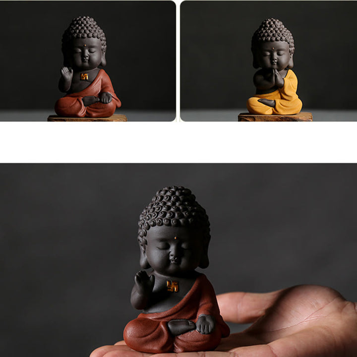 Buddha Stones Pequeño Buda Serenidad Arcilla Púrpura Decoración de Escritorio para el Hogar - image 27
