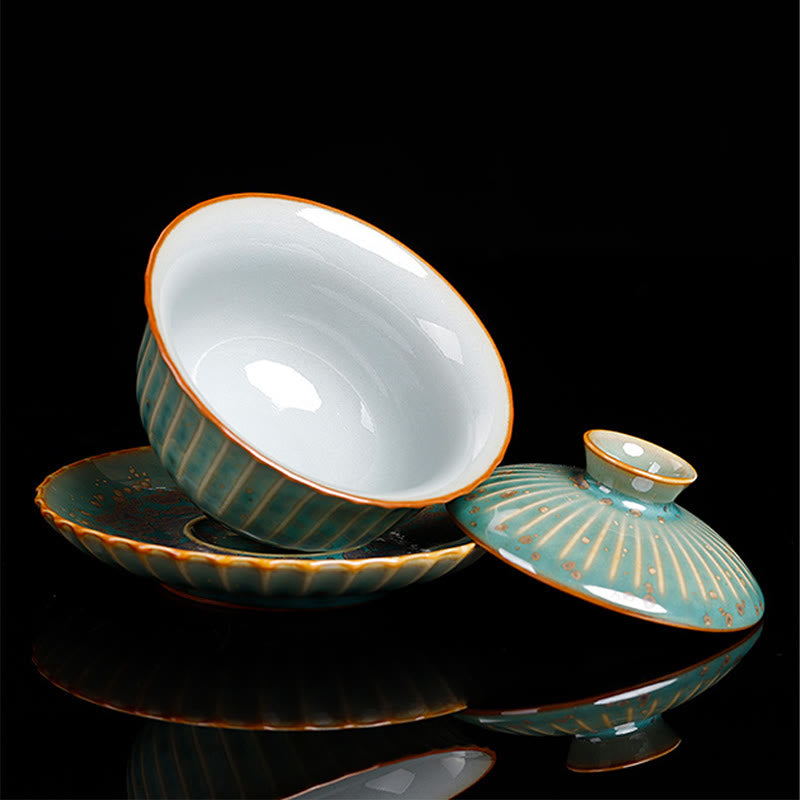 Taza de té y platillo con tapa, cerámica Gaiwan Sancai, cambio de horno de esmalte Retro, Buddha Stones , Kung Fu