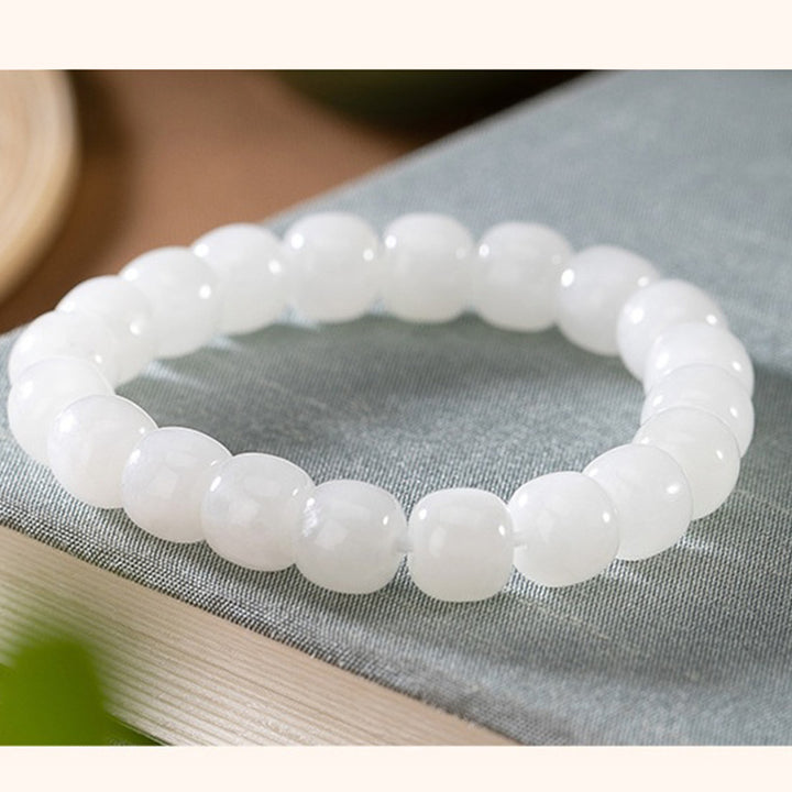 Pulsera de bendición de la felicidad de jade blanco hetiano con Buddha Stones