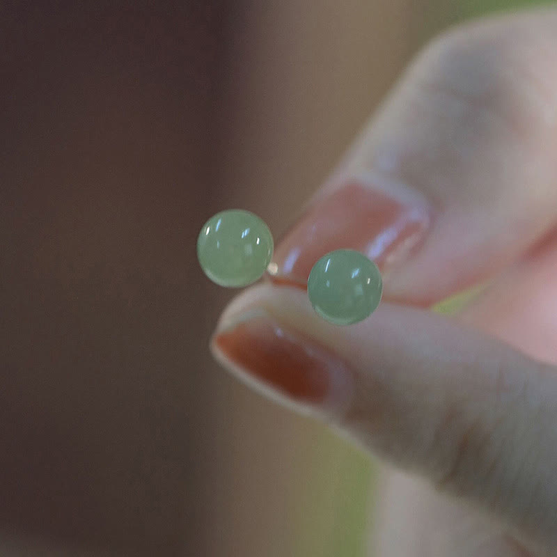 Pendientes de tuerca de la suerte con cuentas de jade redondo de Buddha Stones - 8MM-Jade (Prosperidad♥Abundancia) - image 0