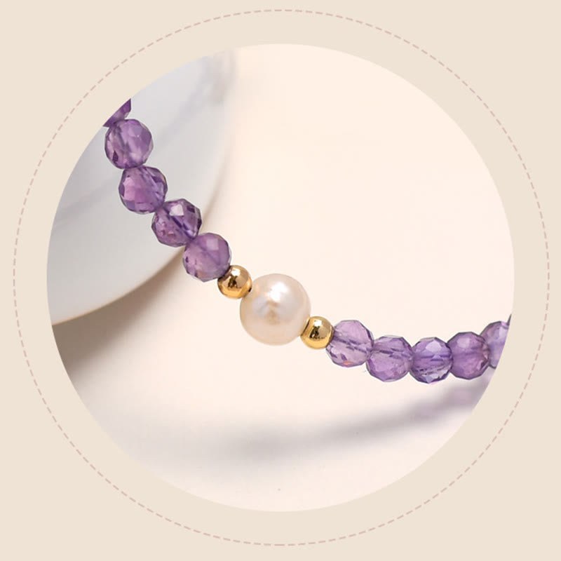 Pulsera de cadena de doble capa curativa con cristal de amatista chapada en oro de 14 quilates con Buddha Stones