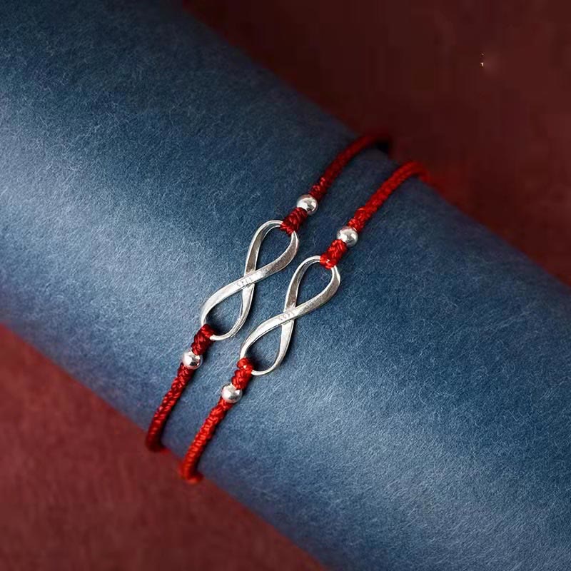 Pulsera tobillera de hilo rojo de la suerte con nudo infinito de plata de ley 925 con Buddha Stones - image 3