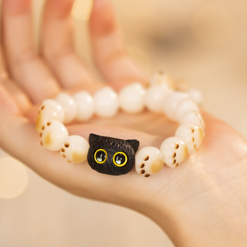 Pulsera de la paz del gato de la suerte de la pata encantadora de sándalo rojo de la semilla de Bodhi Natural de las Buddha Stones - Semilla de Bodhi y Gato (circunferencia de muñeca: 14-16 cm) - image 1