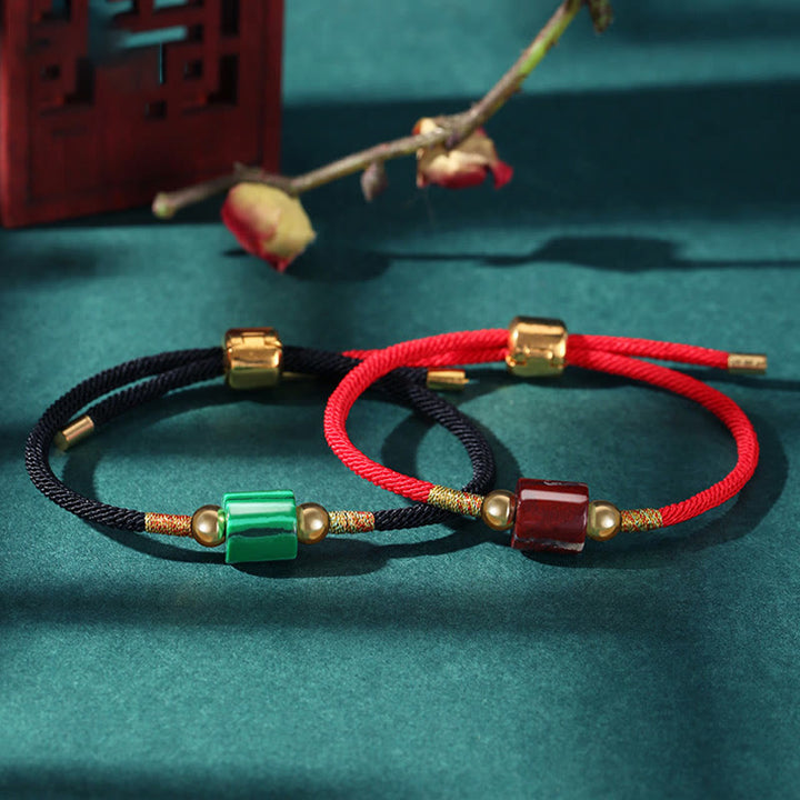 Pulsera de cuerda trenzada con protección de la suerte, malaquita, piedra roja, Aventurina verde hecha a mano, Buddha Stones del Tíbet