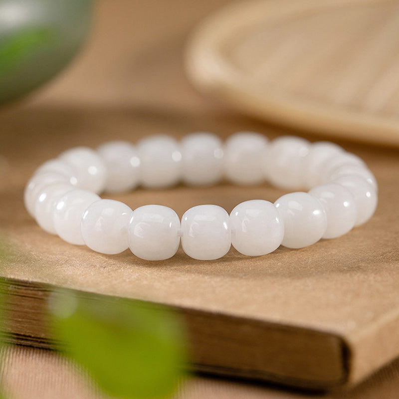 Pulsera de bendición de la felicidad de jade blanco hetiano con Buddha Stones