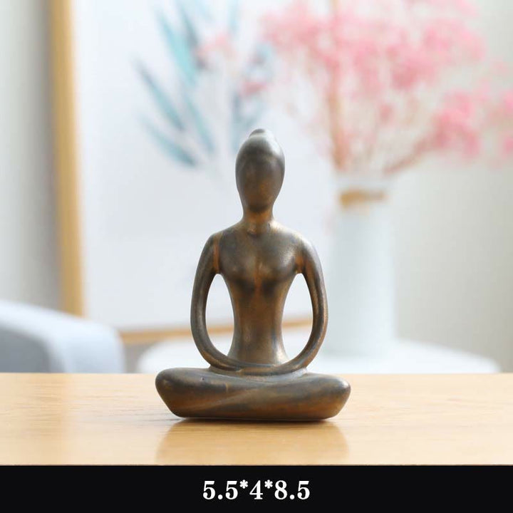 Decoración espiritual de la escultura de la estatuilla de la cerámica del ejercicio de la meditación del yoga abstracto - Oro - Pensamiento - image 15