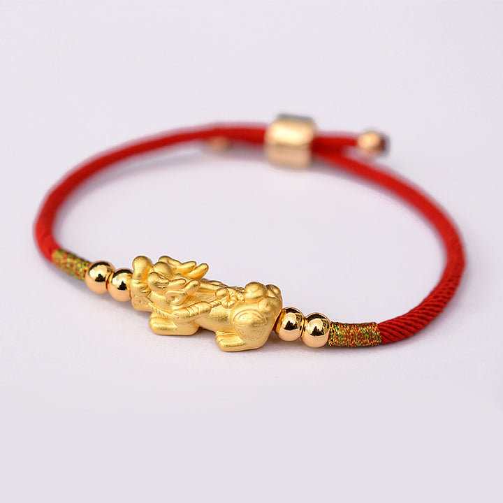 Pulsera de hilo rojo de la suerte PiXiu chapada en oro de 24 quilates con Buddha Stones