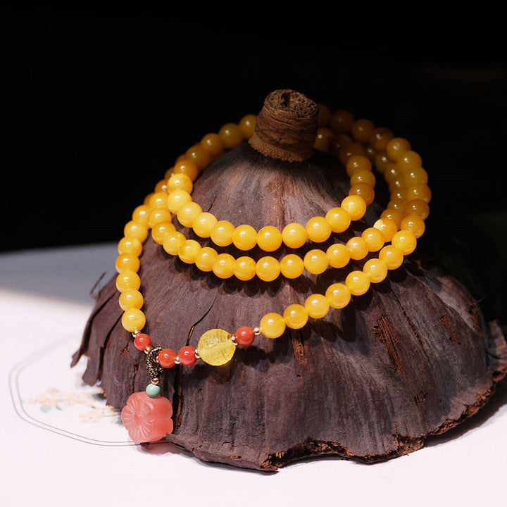 Collar de equilibrio curativo de ámbar Pulsera con dije de flor